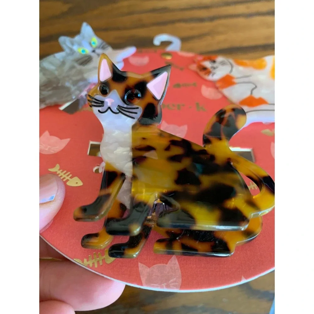 Piper K Cat Hair Claw Clip Set Tortoise Shell Calico Grey Tabby Acetate 3 Pack